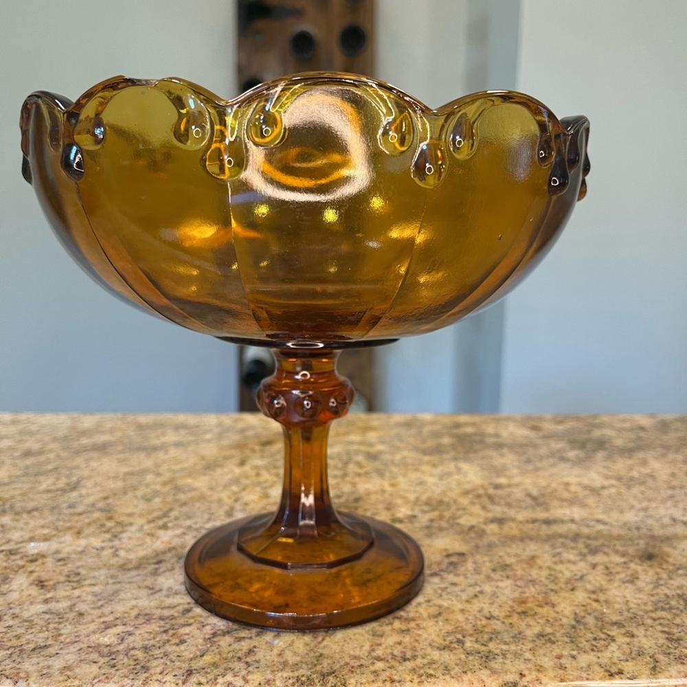 Tear drop amber Indiana glass compote